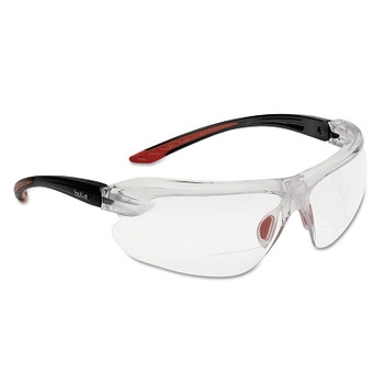 Bolle IRI-s Series Safety Glasses, Clear Polycarbonate Lenses, Red/Black, 1.5 Diopter (10 PR / BX)