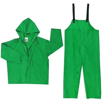 MCR Safety Two-Piece Rain Suit, Jacket w/Hood, Bib Pants, 0.42 mm PVC/Poly, Green, 4X-Large (1 EA / EA)