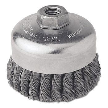 Weiler Single Row Heavy-Duty Knot Cup Brush, 4 in Dia., 5/8-11 UNC, .014 Stainless (1 EA / EA)
