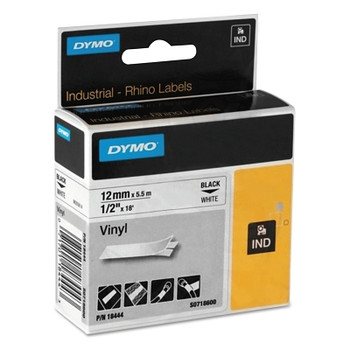 DYMO Industrial Rhino Vinyl Label Cartridge, 1/2 in W x 18 ft L, Black Print on White Background (5 EA / PK)