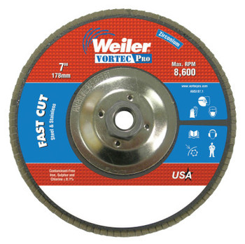 Weiler 7" Abrasive Flap Disc, Flat, Phenolic Backing (10 EA/CT)