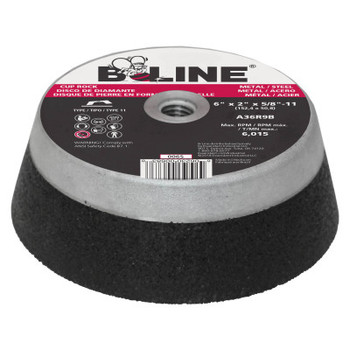 B-Line Cup Wheels With Steel Safety Back, 6", 5/8-11 Arbor, Aluminum Oxide (8 PK/EA)