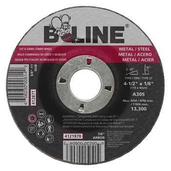 B-Line Abrasives Depressed Center Combo Wheel, 4-1/2 in dia, 1/8 in Thick, 7/8 in Arbor, 30 Grit, Aluminum Oxide (10 EA / PK)