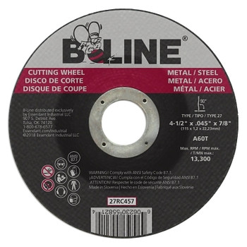 B-Line Abrasives Depressed Ctr Cutting Wheel, 4-1/2 in dia, 0.045 in Thick, 7/8 in Arbor, 60 Grit (25 EA / BX)