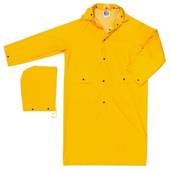 MCR Safety Classic Rain Coat, Detachable Hood, 0.35 mm PVC/Polyester, Yellow, 49 in Small (1 EA / EA)