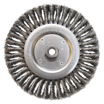 Weiler Dualife Twist Knot Wire Wheel, 8 in Dia, 5/8 Arbor, .023 Steel Wire, 38 Knots (1 EA / EA)