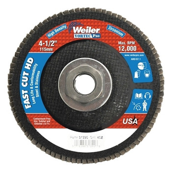 Weiler 4-1/2" Vortec Pro High Density Abrasive Flap Disc, Flat (10 EA / CT)