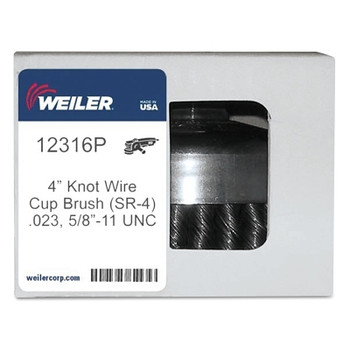 Weiler Single Row Heavy-Duty Knot Cup Brush, 4 in Dia., 5/8-11, .023 Wire, Display Pack (1 EA / EA)