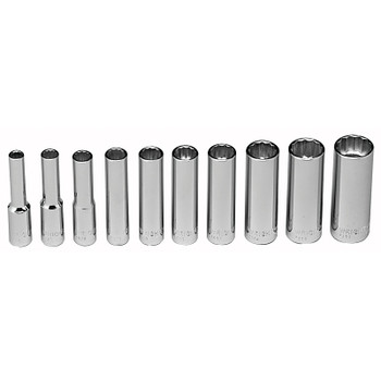 Wright Tool 10 Piece Deep Socket Sets, 1/4 in, 12 Point (1 ST / ST)