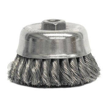 Weiler Heavy-Duty Knot Wire Cup Brush, 4 in Dia., 5/8-11 UNC Arbor, .014 in Steel (1 EA / EA)