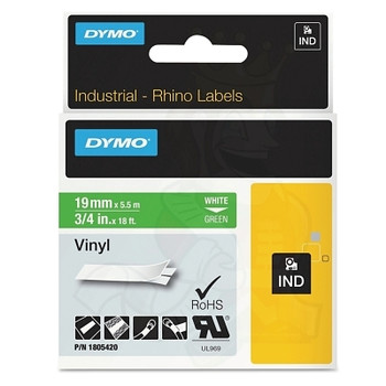DYMO Industrial Rhino Vinyl Label Cartridge, 3/4 in W x 18 ft L, White Print on Green Background (1 EA / EA)