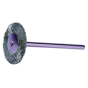 Weiler Miniature Stem-Mounted Wheel Brush, 1 1/2in Dia., 0.005in Steel Wire, 25,000 rpm (1 EA / EA)