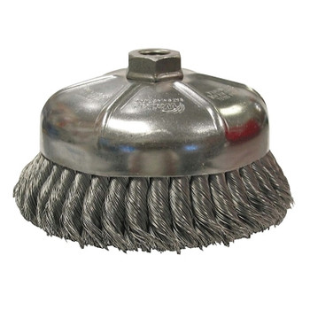 Weiler Single Row Heavy-Duty Knot Wire Cup Brush, 6 in Dia., 5/8-11 UNC, 1 5/8 x .014 Steel (1 EA / EA)