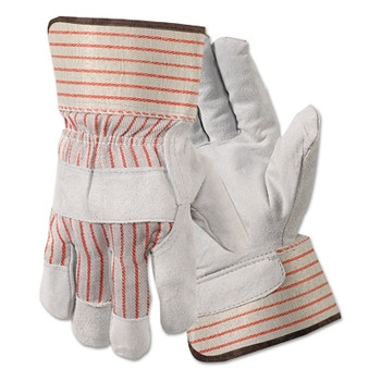 Wells Lamont Standard Shoulder Split Leather Gloves, Large, Red Stripes/Gray (12 PR / DZ)