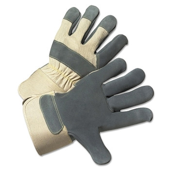 West Chester Leather Palm Gloves, Large, Cowhide, Duck Canvas, Gray, White (12 PR / DZ)