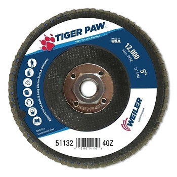 Weiler Tiger Paw TY29 Coated Abrasive Flap Disc, 5", 40 Grit, 5/8 Arbor, 12,000 RPM (10 EA / CT) Weiler Tiger Paw TY29 Coated Abrasive Flap Disc, 5", 40 Grit, 5/8 Arbor, 12,000 RPM (10 EA / CT)