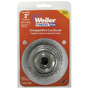 Weiler Vortec Pro Crimped Wire Cup Brush, 3 in Dia, 5/8-11 Arbor, 0.014 in Carbon Steel (1 EA / EA)