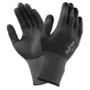 Ansell HyFlex 11-844 Nitrile Foam Palm Coated Gloves, Size 8, Black/Black and Gray (12 PR / DZ)