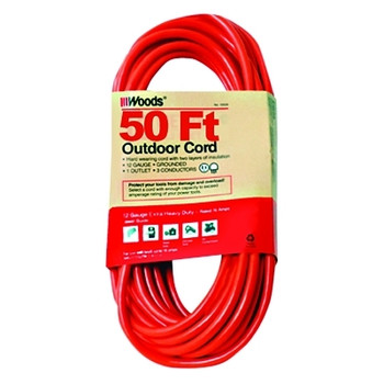 Woods Wire Outdoor Round Vinyl Extension Cord, 50 ft, 1 Outlet, Orange (1 EA / EA)