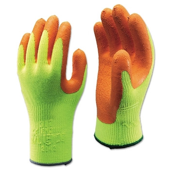 SHOWA Hi-Viz Latex Coated Gloves, Large, Fluorescent Yellow/Orange (1 DZ / DZ)