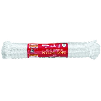 Samson Rope General Purpose 12-Strand Cords, 1,050 lb Cap., 100 ft, Solid Braid Poly, White (1 EA / EA)