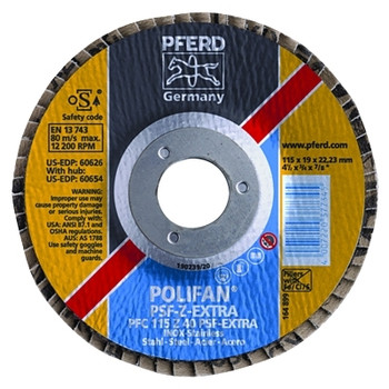 Pferd POLIFAN PSF-EXTRA Flap Discs, 4 1/2 in, 40 Grit, 7/8 in Arbor, 13,300 rpm (10 EA / PK)