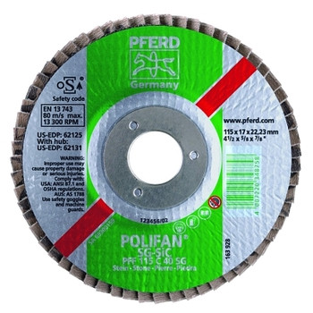 Pferd Type 27 POLIFAN SG Flap Discs, 7", 40 Grit, 7/8 Arbor, 8,500 rpm, Aluminum Oxide (1 EA / EA)