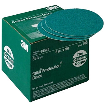3M Abrasive Green Corps Stikit Production Discs, Aluminum Oxide, 6 in Dia., 36 Grit (500 EA / MCS)