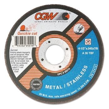 CGW Abrasives Extra Thin Cut-Off Wheel, Type 27, 6 in Dia, .045 in Thick, 46 Grit Alum. Oxide (25 EA / BX)