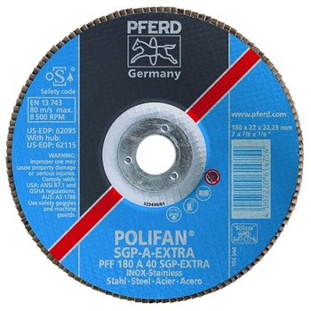 Pferd Type 27 POLIFAN SGP Flap Discs, 5", 40 Grit, 7/8 Arbor, 12,200 rpm, Ceram Oxide (10 EA / BX)