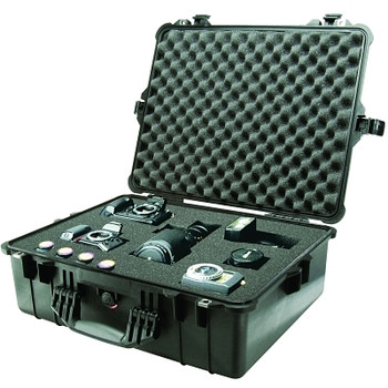 Pelican 1600 Large Protector Case, with Logo, 24.39 in L x 19.36 in W x 8.79 in D, Black, with Foam (1 EA / EA)