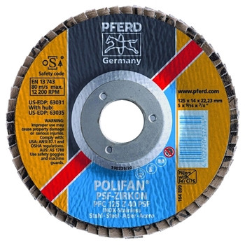 Pferd POLIFAN Flap Discs, 5 in, 40 Grit, 7/8 in Arbor, 12,200 rpm, Conical, T27 (10 EA / BX)