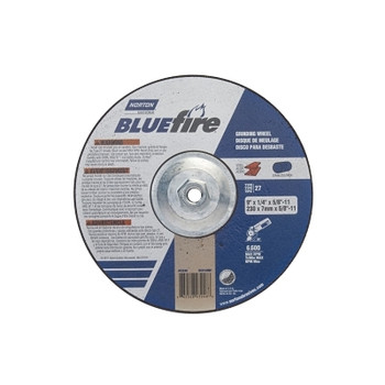 Norton BlueFire Depressed Center Wheels, 9" Dia, 5/8" Arbor, 1/4" Thick, 24 Grit (10 EA / PK)