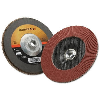 3M Abrasive Cubitron II Flap Disc 967A, 7 in dia, 40 Grit, 5/8 in-11 Arbor, 8,600 RPM, Type 27 (5 DC / CA)