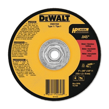 DeWalt HP Mini Hub Cutting Wheel, 6 in x .045 x 5/8 in - 11, Type 1 (10 EA / BX) DeWalt HP Mini Hub Cutting Wheel, 6 in x .045 x 5/8 in - 11, Type 1 (10 EA / BX)