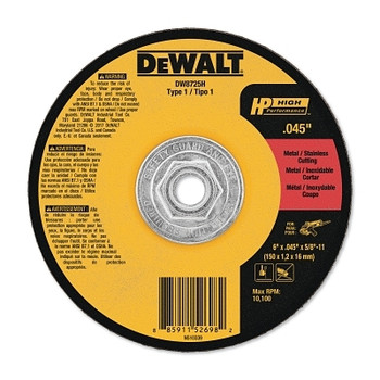 DeWalt HP Mini Hub Cutting Wheel, 6 in x .045 x 5/8 in - 11, Type 1 (10 EA / BX)