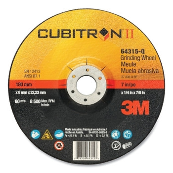 3M Abrasive Cubitron II Depressed Center Grinding Wheel, 7-in, 1/4-in Thick, 7/8-in Arbor, 36 Grit, Precision Shaped Ceramic, T27 (20 WH / CA)