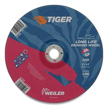 Weiler Tiger  AO Type 27 Grinding Wheel, 5 x 1/4 in, 7/8 in Arbor, A24R (10 EA / PK)