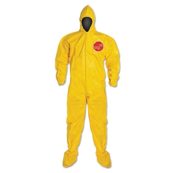 DuPont Tychem 2000 Coverall, Bound Seam, Attached Hood and Sock, Elastic Wrist, Front Zipper, Storm Flap, Yellow, Large (12 EA / CS)