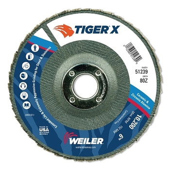 Weiler Tiger X Flap Disc, Type 29, 6 in, 80 Grit, 7/8 in Arbor (10 EA / BX)