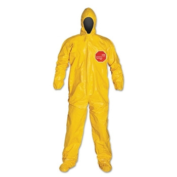 DuPont Tychem 2000 Coverall, Taped Seams, Attached Hood and Socks, Elastic Wrists, Front Zipper, Storm Flap, Yellow, 4X-Large (4 EA / CA)