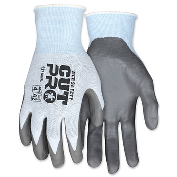 MCR Safety Cut Pro 92718NF Hypermax A2/ABR 4 Coated Cut Resistant Glove, Large, Lt Blue/Gray (12 PR / DZ)