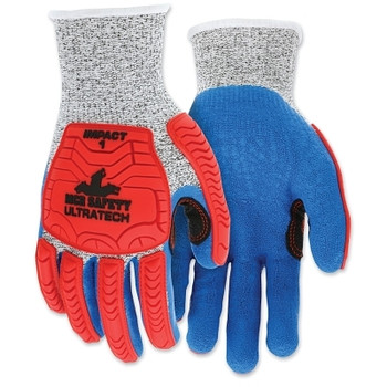 MCR Safety UT1951 UltraTech A/4/Impact Level 1 Mechanics Knit Glove, X-Large, Salt/Pepper, Red/Blue (12 PR / DZ)