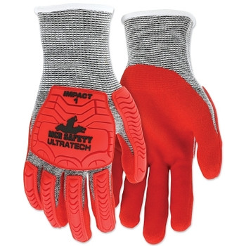 MCR Safety UT1954 UltraTech A5/Impact Level 1 Mechanics Knit Glove, X-Large, Salt/Pepper; Red (12 PR / DZ)