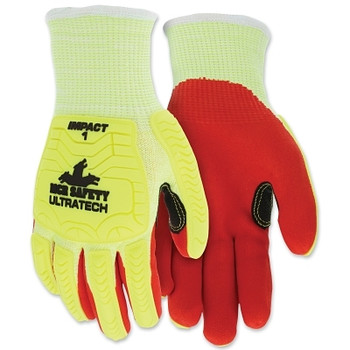MCR Safety UT1956 UltraTech A5/Impact Level 1 Mechanics Knit Glove, 2X-Large, Hi-Vis Lime/Red (12 PR / DZ)