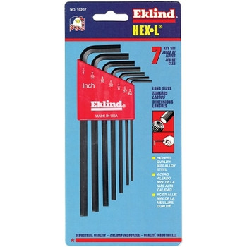 Eklind Tool Hex-L Key Set, 7 per holder, Hex Tip, Inch, Long Arm (6 SET / CTN)