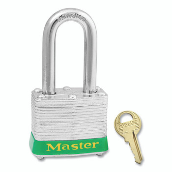 Master Lock No. 3 Laminated Steel Padlock, 9/32 in dia, 5/8 in W x 1-1/2 in H Shackle, Silver/Green, Keyed Alike, Keyed 3210 (6 EA / BOX)