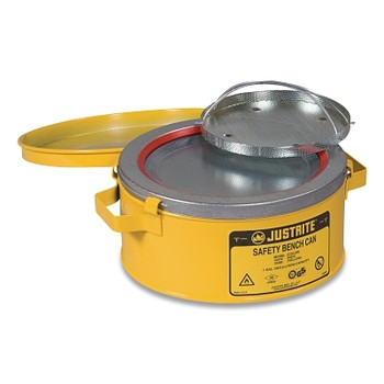 Justrite Bench Can, Hazardous Liquid Cleaning Can, 1 gal, Yellow with Parts Basket (1 EA / EA)