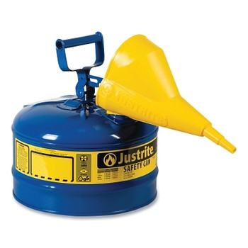 Justrite Type I Steel Safety Can, Kerosene, 2.5 gal, Blue, with Funnel (1 EA / EA)