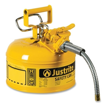 Justrite Type II AccuFlow Safety Can, 5 gal, Yellow, 5/8 in Metal Hose (1 EA / EA)